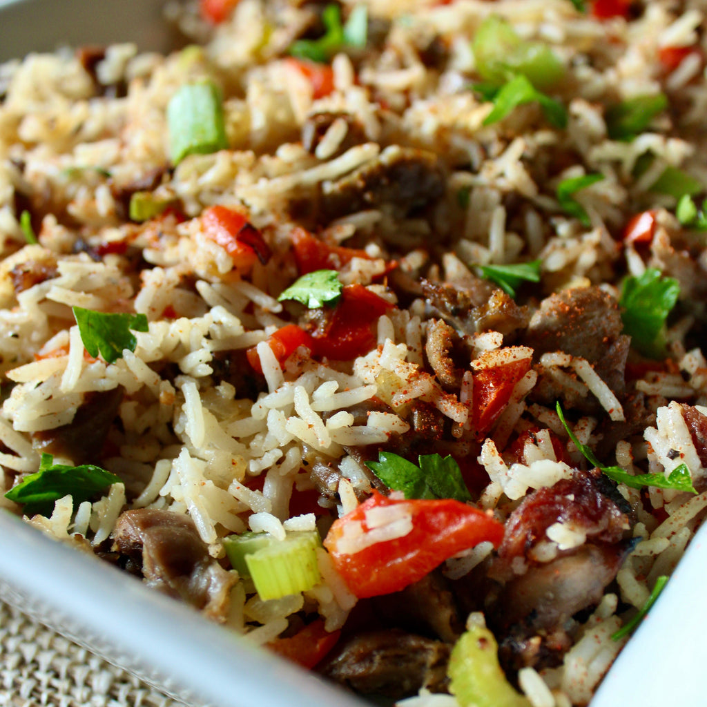 Dirty Rice with Gizzards and Bacon Ends