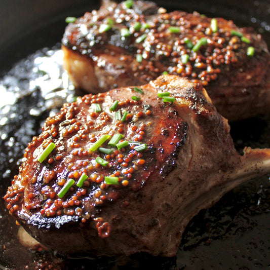 Center Cut Frenched Pork Chops with Brandy, Maple Syrup and Mustard